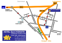 Map showing the route to the hotel