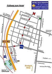 Map showing the walking route to the hotel